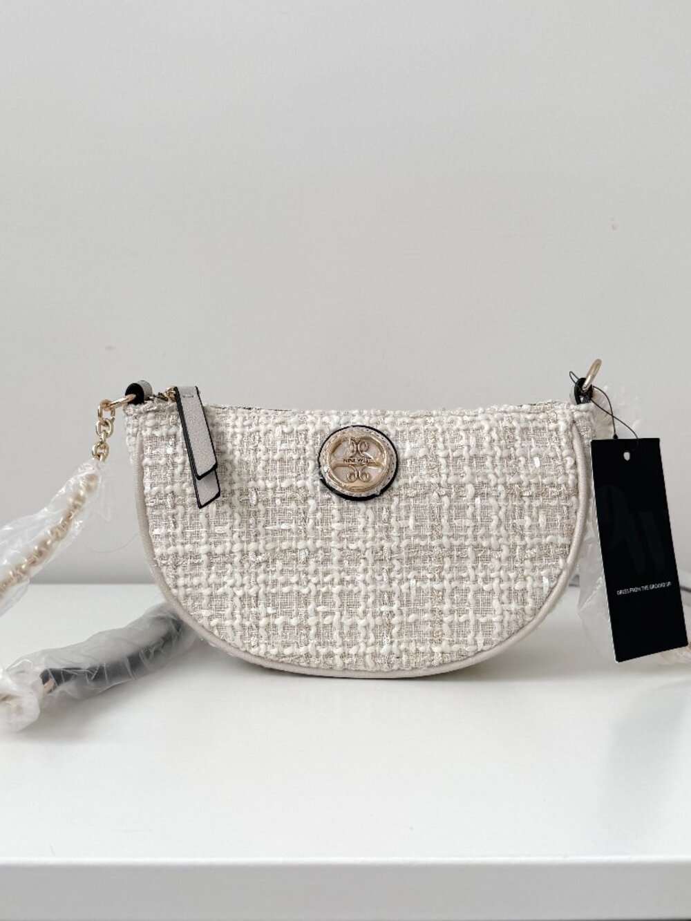 Brand New Nine West Crossbody Tweed White Bag